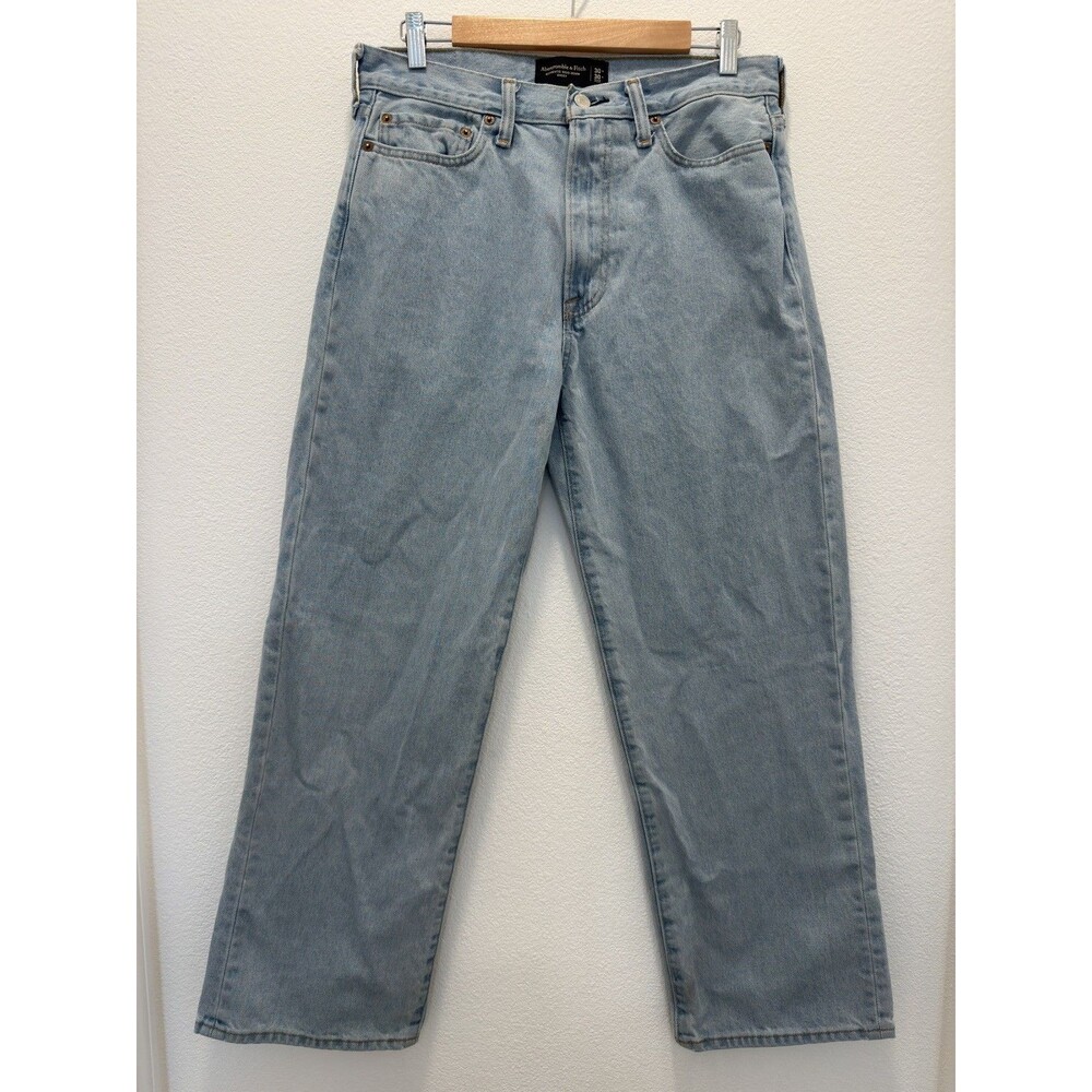 Abercrombie Baggy Jeans Authentic Rigid 100% Cotton Light Wash Unisex 30 x 30